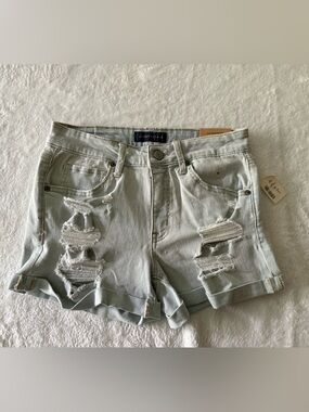 New Aeropostale High Waisted Midi Distressed Denim Jean Shorts Size 6 NWT